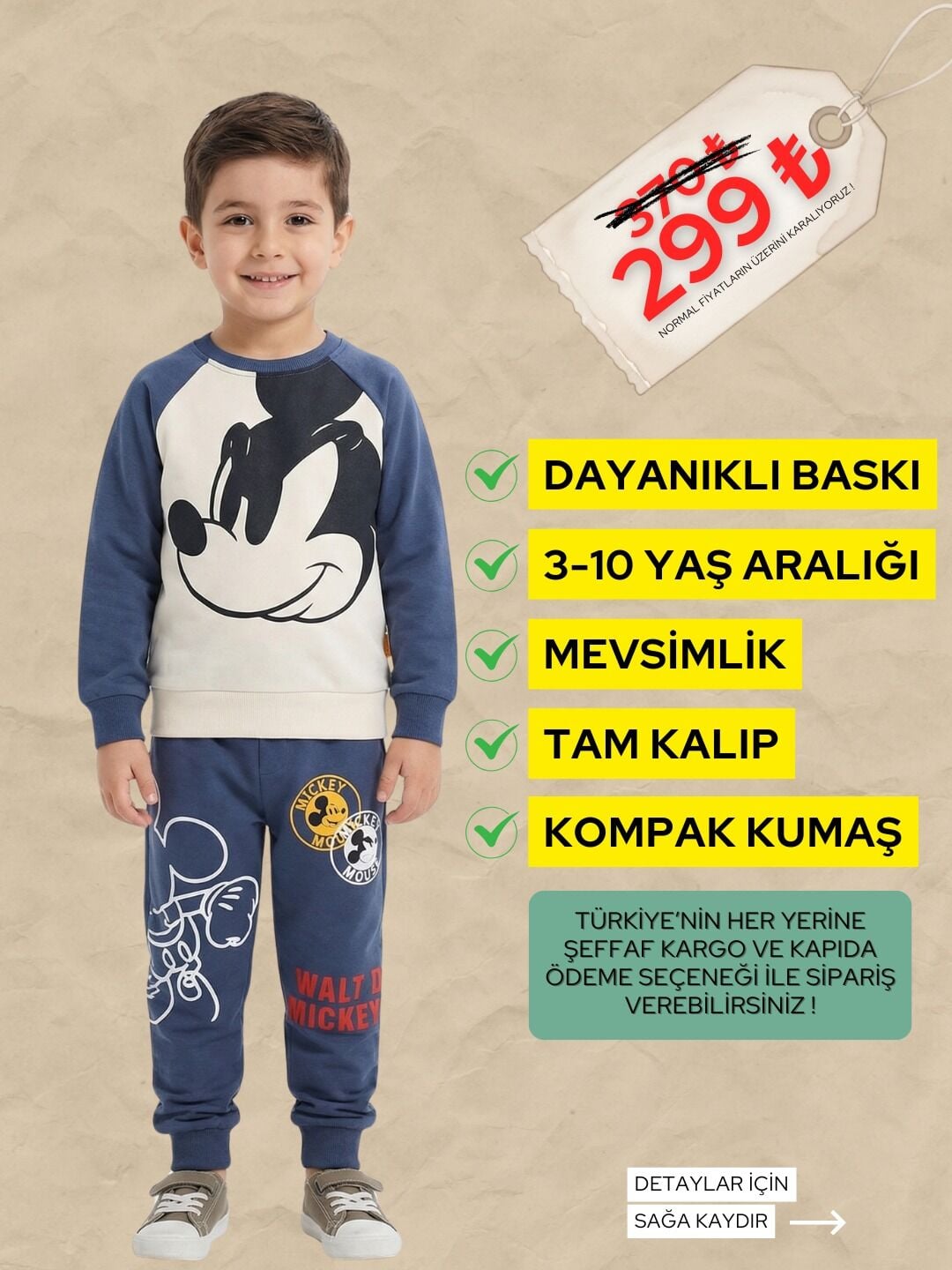 MEVSİMLİK 3-10 MİCKEY BASKILI TAKIM