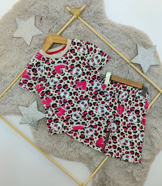 Leoparlı Panda Desen Kız Pijama Takım