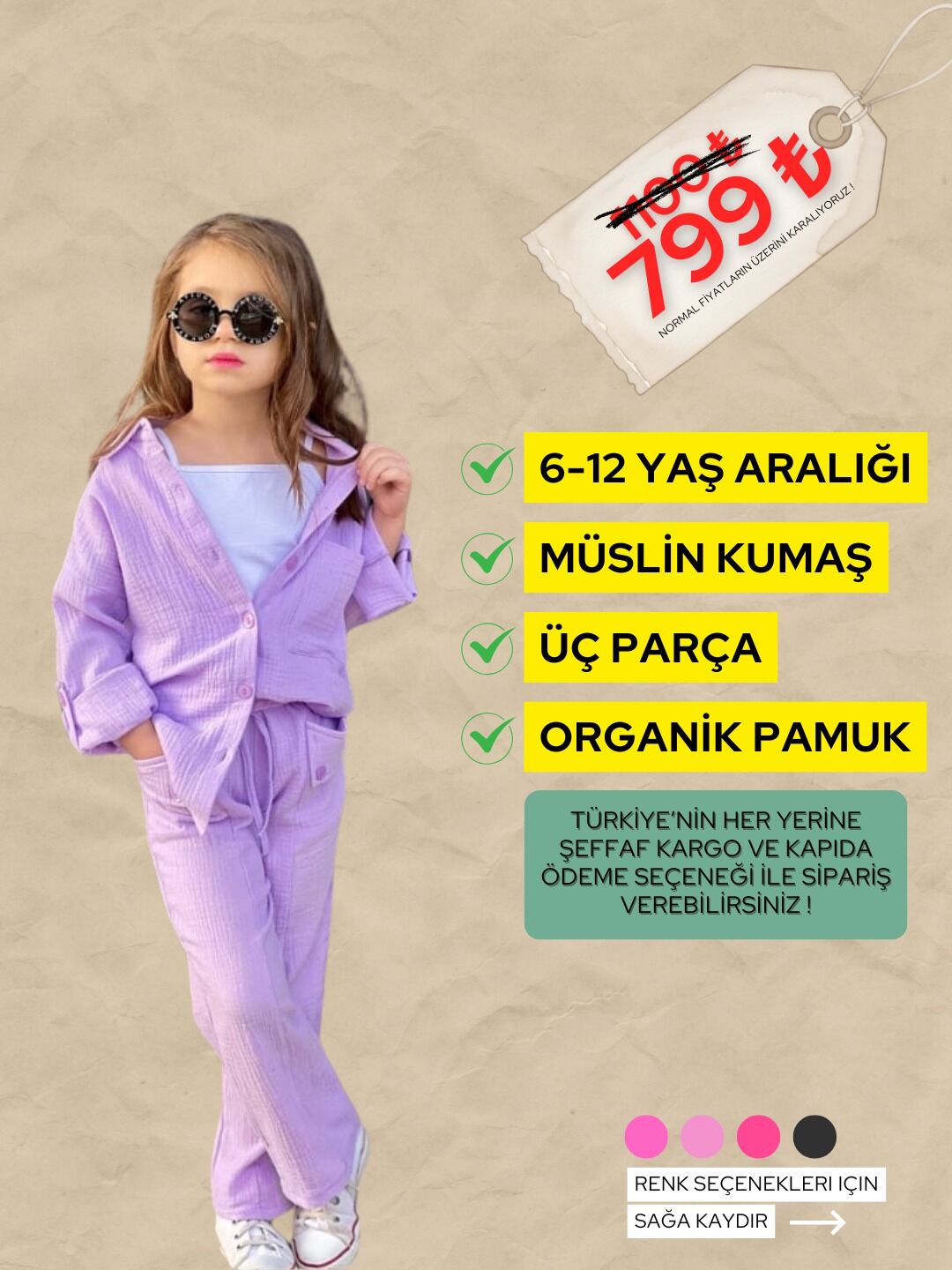 MUSLİN KUMAŞ 3 LÜ TAKIM