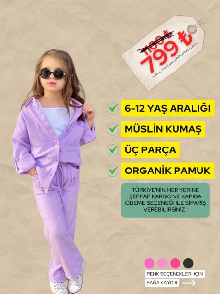 MUSLİN KUMAŞ 3 LÜ TAKIM