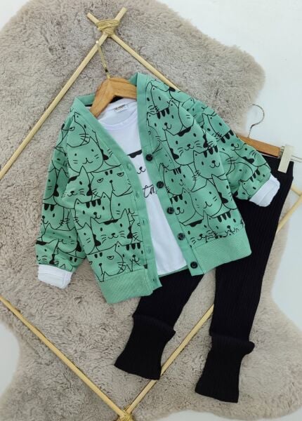 Kedi Baskılı 3lü Takım