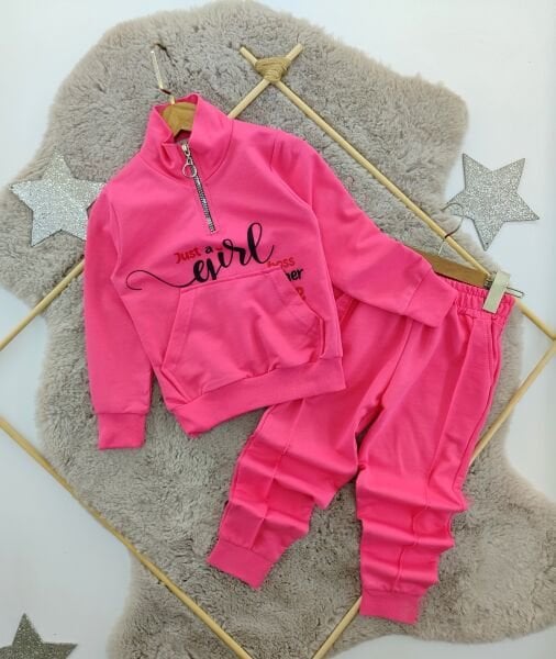 Yaka fermuarlı kız çocuk takım