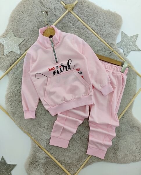 Yaka fermuarlı kız çocuk takım