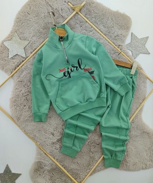 Yaka fermuarlı kız çocuk takım