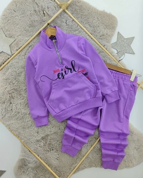 Yaka fermuarlı kız çocuk takım