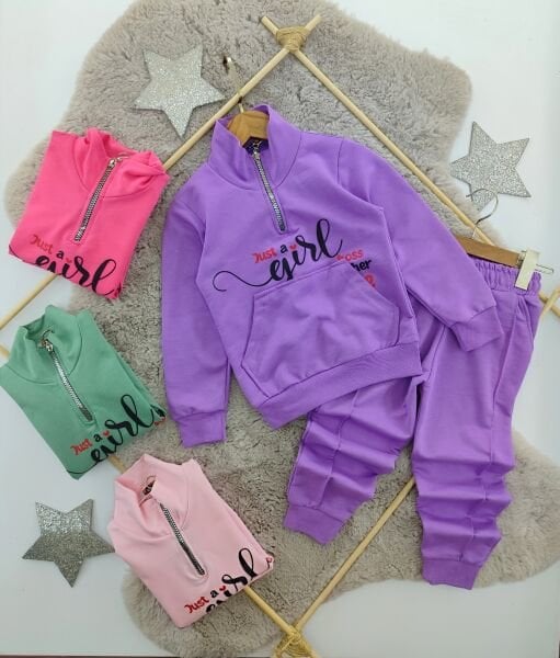 Yaka fermuarlı kız çocuk takım