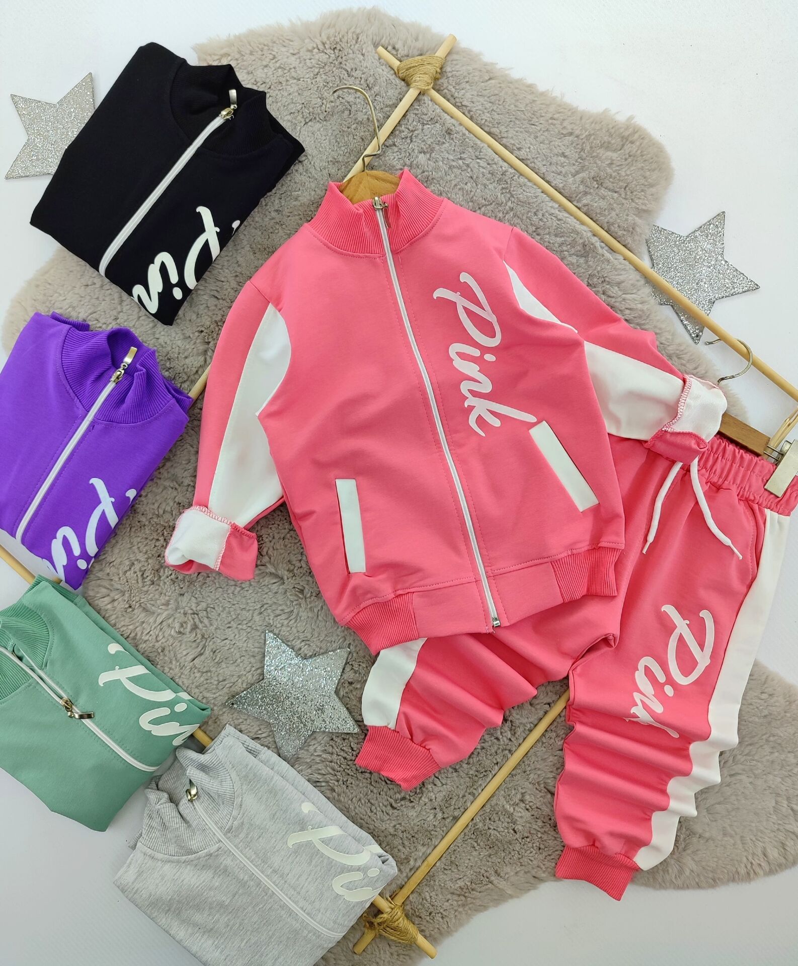 Pink Baskılı Ceketli Takım