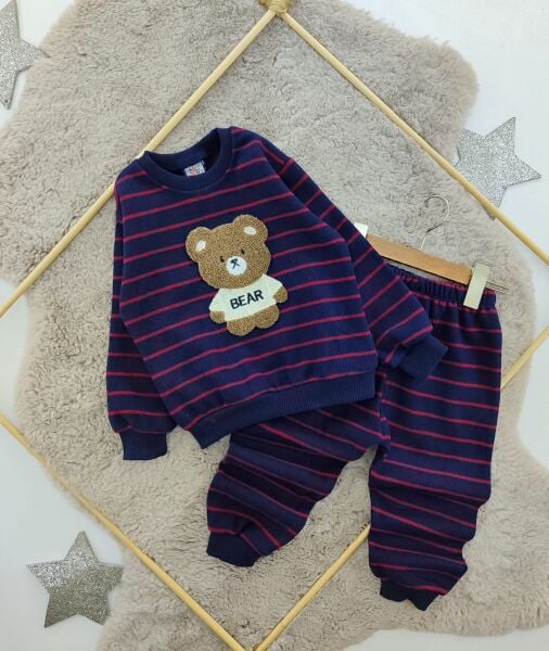Bear Nakışlı Çizgili Takım