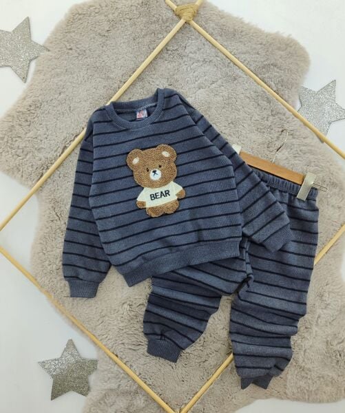 Bear Nakışlı Çizgili Takım