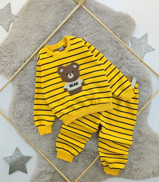 Bear Nakışlı Çizgili Takım