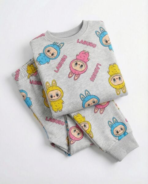 LABUBU BASKILI 3-7 YAŞ PİJAMA TAKIMI