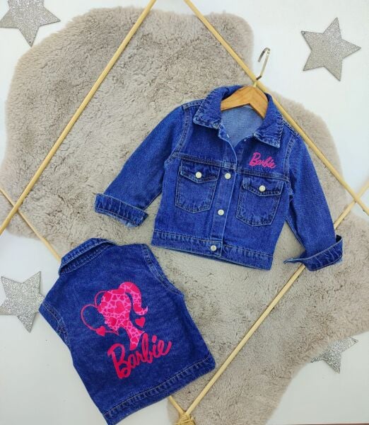 Barbie Baskılı Kot Ceket