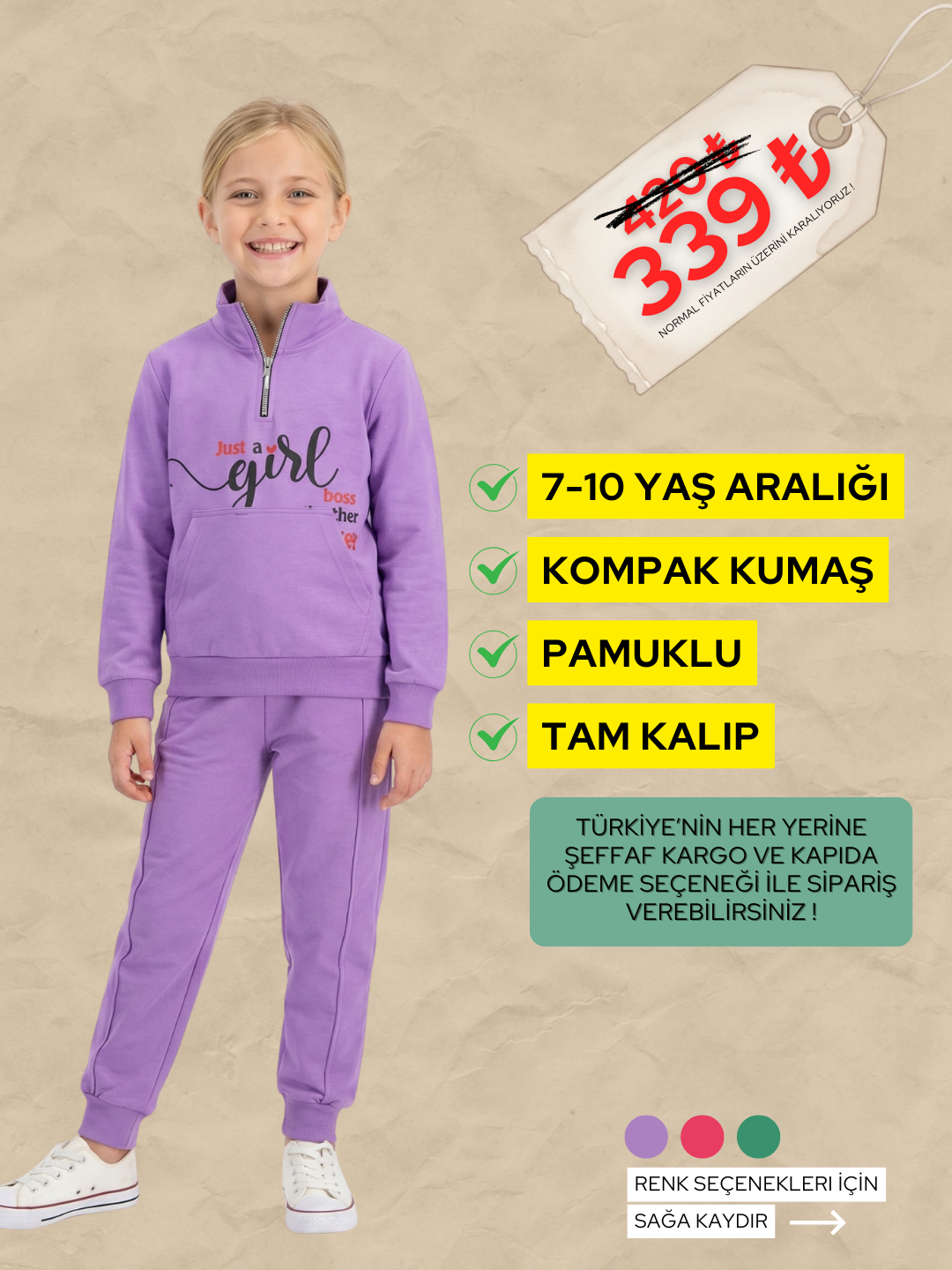 DİK YAKA KIZ ÇOCUK 3 LÜ TAKIM