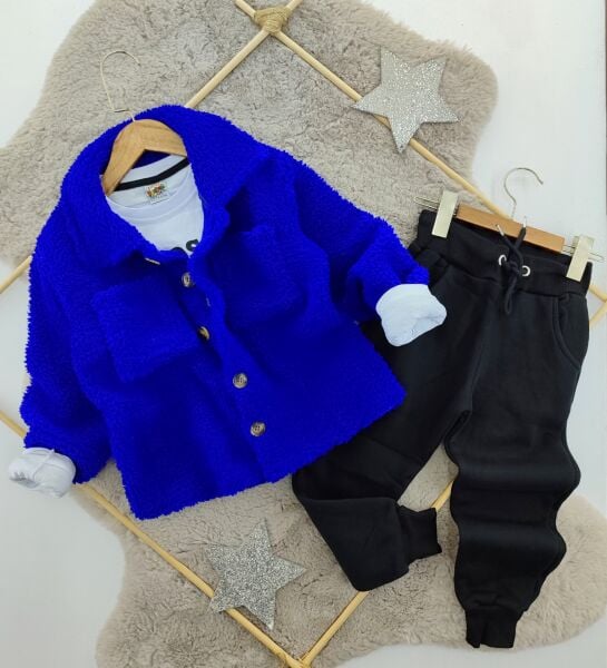 3'lü Peluş Ceketli Takım