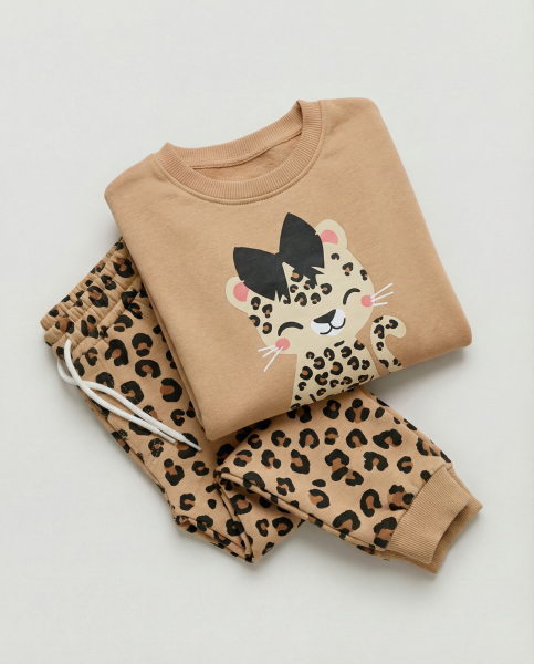 KEDİCİK BASKILI ALTI LEOPAR 3-10 YAŞ  TAKIM