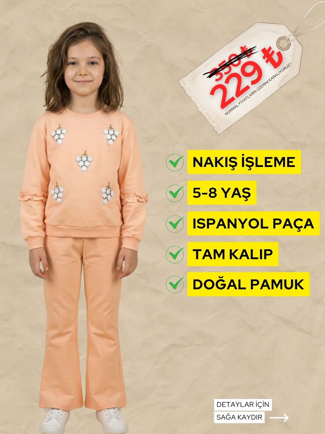 ÜZÜM NAKIŞ İŞLEMELİ 5-8 YAŞ TAKIM