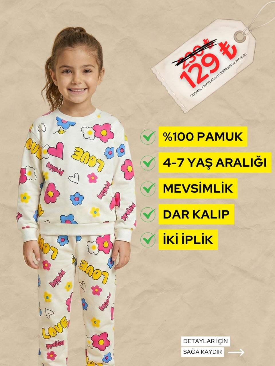 LOVE BASKILI 3-7 YAŞ PİJAMA TAKIMI