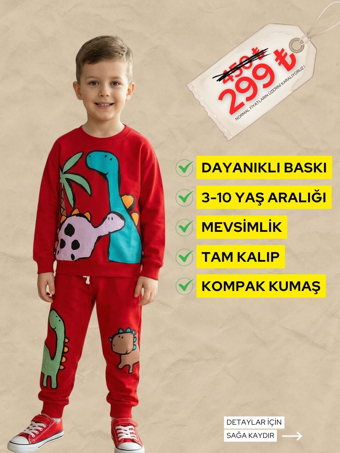 MEVSİMLİK 3-10 DİNAZOR BASKILI TAKIM