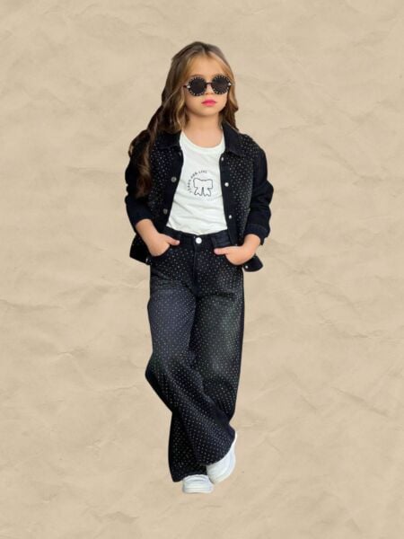 TAŞLI 3 LÜ KIZ KOT TAKIM